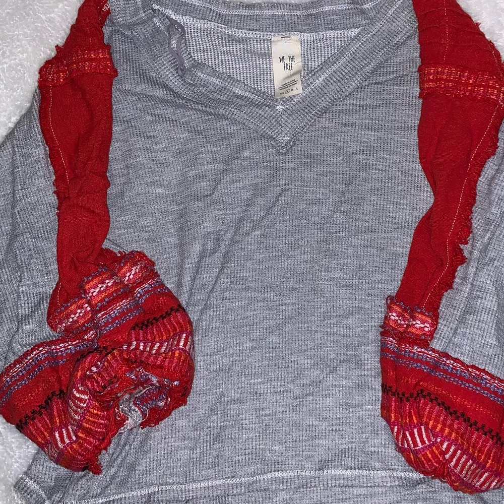 Gray and Red V-Neck Sweater - Picture 6 of 7